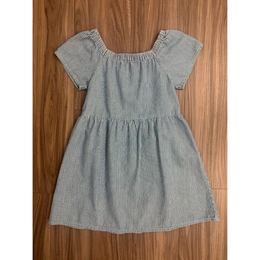 Thereabouts Girls Blue White Striped Cotton Dress Size XS 6-6X Short Sleeve